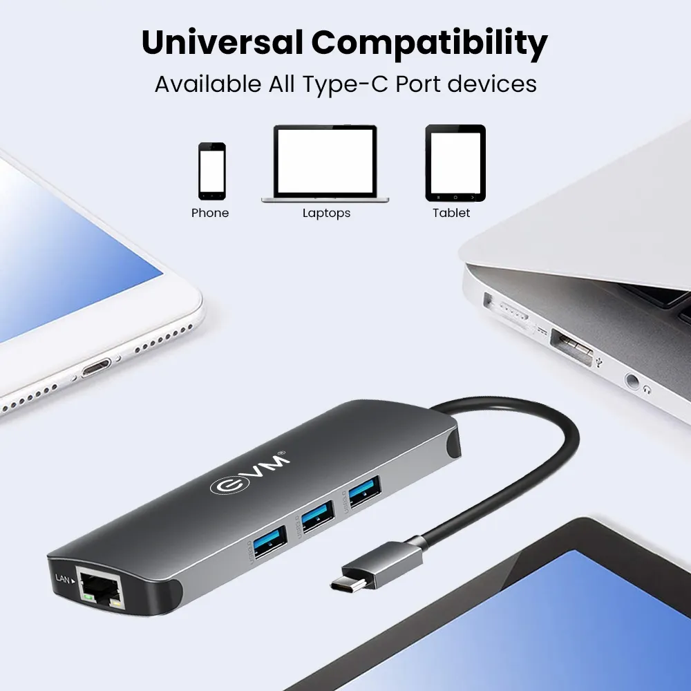 EVM Type-C Dock 9 in 1 (HDMI | USB |GIGA LAN | AUX | SD/TF CARD | TYPE-C) view 6